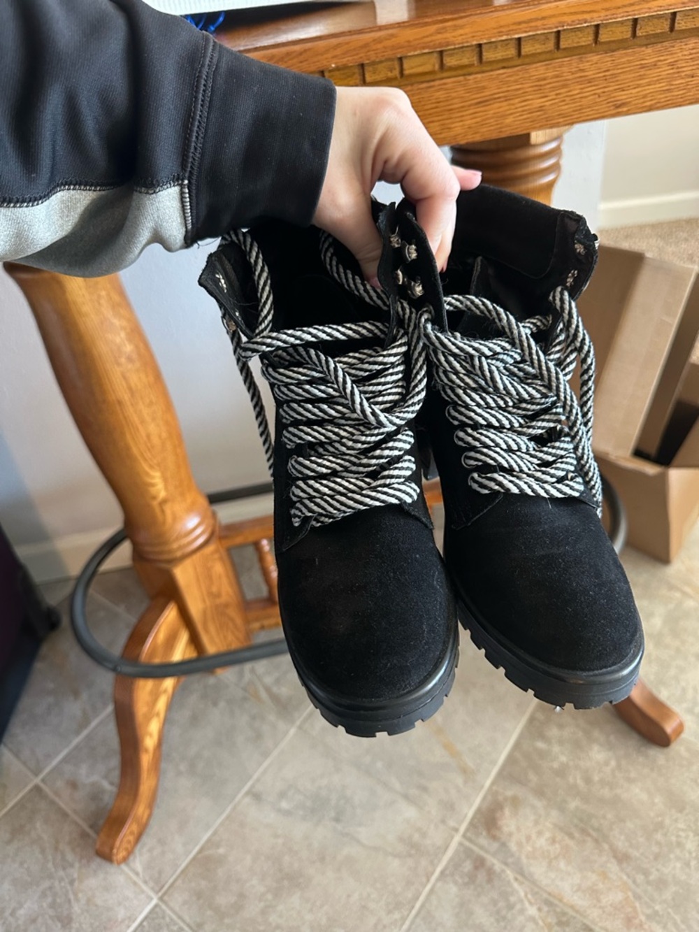 Black Suede Lace-Up Combat Boots with Two-Tone Laces Genny Steve Madden